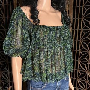 NWOT FREE PEOPLE SHEER CROP PEASANT TOP M-L